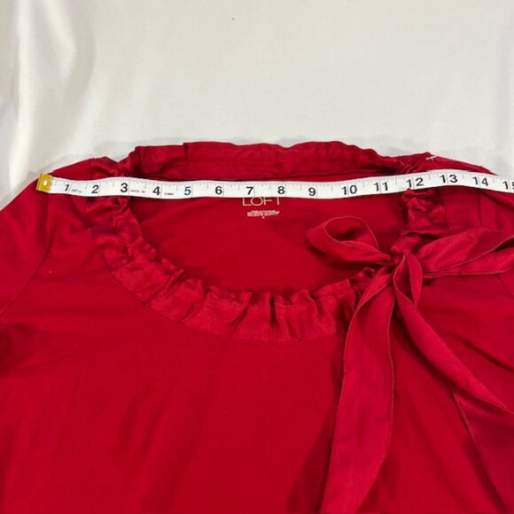 Ann Taylor Loft Women's Red Ruffled Boatneck Bow Top Size S - Picture 6 of 13